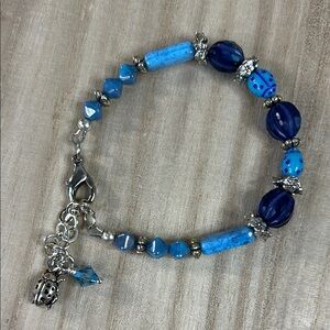 Blue Beaded Bracelet with Silver Accents